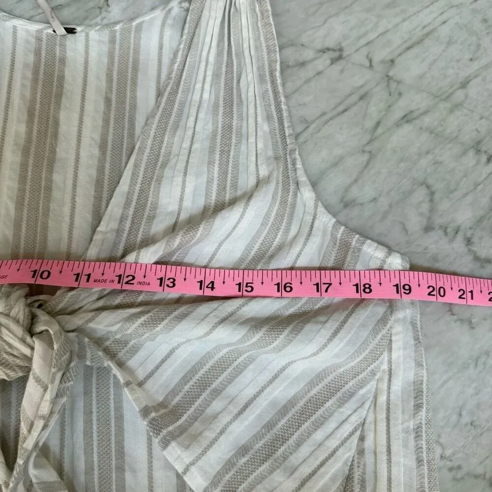 Free People By My Side Top cotton/linen blend Striped Tie High Low Blouse Sz XS